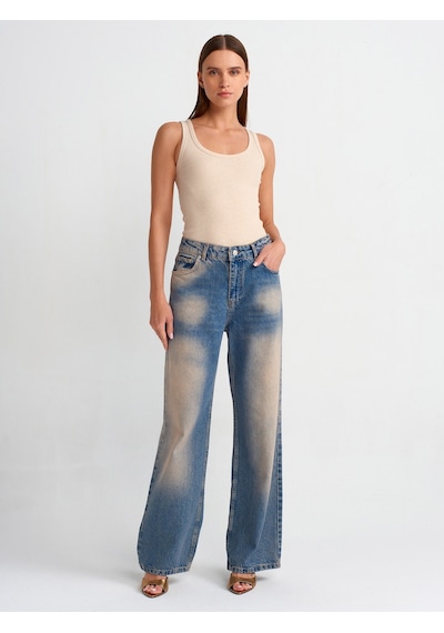 Dilvin Tint Yıkama Baggy Denim Pantolon Tint Kırmızı