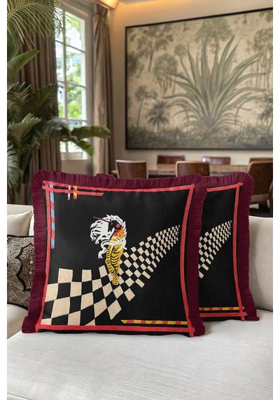 Modern Sanat Saçaklı Yastık Kılıfı-satranç Figürlü Siyah Altın Renkli Retro Püsküllü Kırlent Kılıfı Ayışığı Nil Mavisi Modern Sanat Saçaklı Yastık Kılıfı-satranç Figürlü Siyah Altın Renkli Retro Püsküllü Kırlent Kılıfı Ayışığı Nil Mavisi