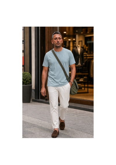 Modi Green Unisex Regular Fit Süprem Sıfır Yaka Kısa Kollu Tişört - Bebek Mavisi
