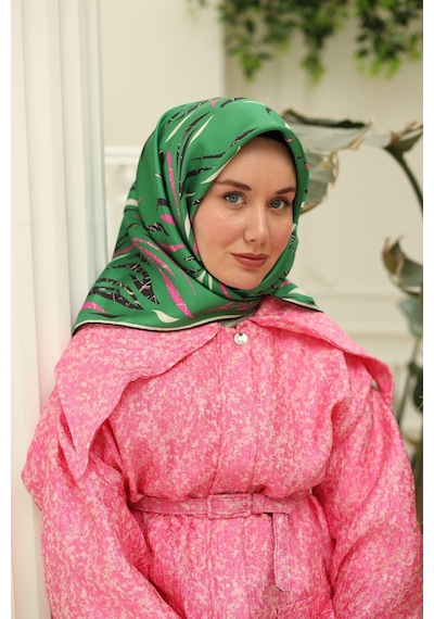 Silk Home Yeşil Pembe Desenli Tivil İpek Eşarp 11432-58 Çok Renkli
