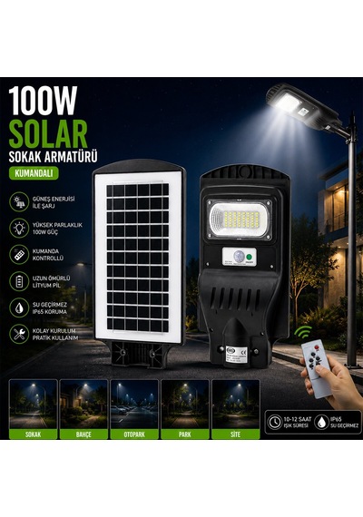 Ars-348964 100w 6500k Solar Güneş Enerjili Sokak Lambası Ve Armatür - Sensörlü