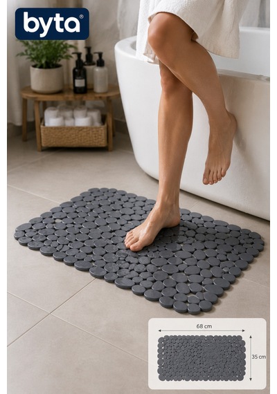 Silikon Kaydırmaz Banyo Matı 68x35 Cm Vantuzlu Duş Ve Küvet Matı Gri