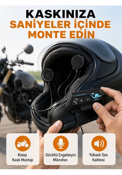 Mey İthalat Bt22 Kask İçi Bluetooth Kulaklık Hızlı Eşleşme Ve Gürültü Önleyici Mikrofon Yeni Nesil