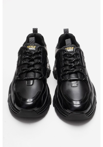 Marcomen Erkek Kalın Taban Bağcıklı Sneaker Ayakkabı Gerçek Deri Mc 23373 Siyah Siyah