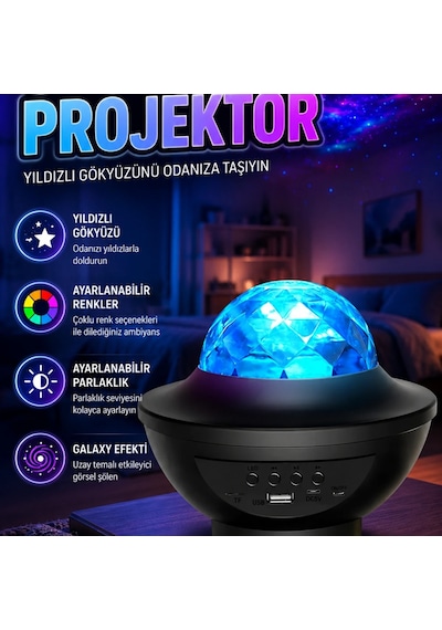 Yıldızlı Galaxy Led Projektör Gece Lambası Bluetooth Bağlantılı Ayarlanabilir Renk Ve Parlaklık Diğer