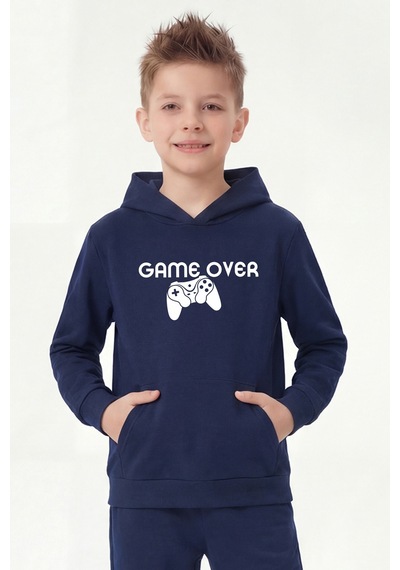 Panios Kids 3'lü Kanguru Cepli Kapüşon Detaylı Baskılı Erkek Çocuk 3 Parça Sweatshirt Lacivert - Siyah