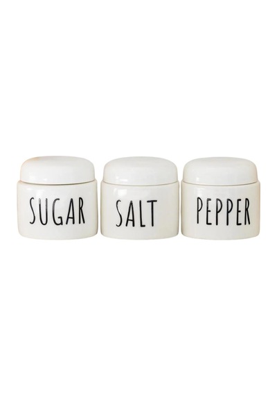 3 Lü Seramik Baharat Seti Beyaz 350 Ml Beyaz