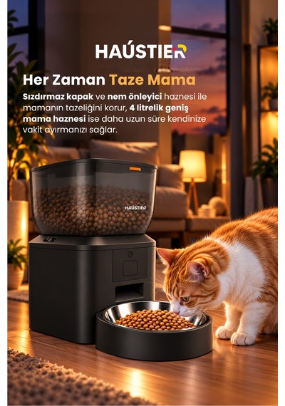 Qq023 Akıllı Kedi Mama Kabı, ,4lt Hazne,tuya App-wifi Uzaktan Kontrol, Metal Kase