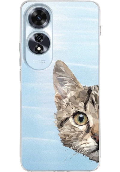 Oppo A60 İle Uyumlu Catface Baskılı Tasarım Kamera Korumalı Şeffaf Silikon Kılıf Şeffaf