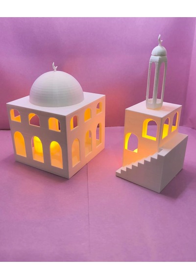 Beyaz Cami Mumluk Şık Dekarosyon 2 Adet Tealiğht Mum ile Birlikte