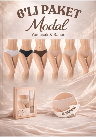Loule Kadın 6'lı Kutulu Modal Bikini Külot İz Yapmaz Esnek Doku Çok Renkli