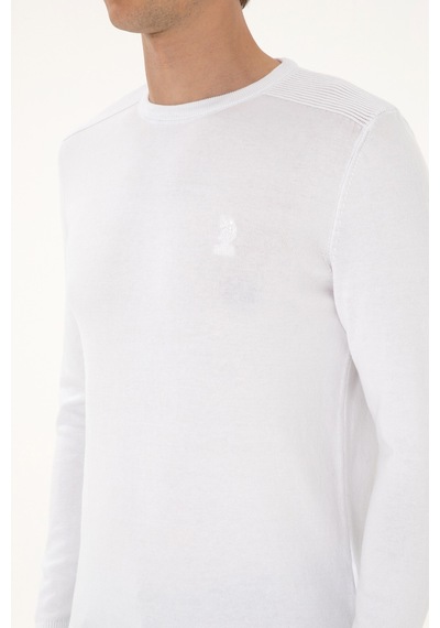 U.S. Polo Assn. Erkek Slim Fit Bisiklet Yaka Beyaz Basic Kazak 50307779-VR013
