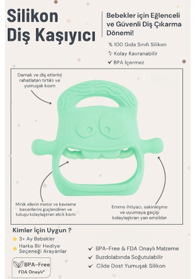 Açık Yeşil Bebek Silikon Diş Kaşıyıcı Açık Yeşil