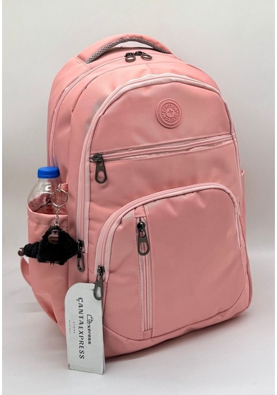 Pudra Vizon Unisex Okul Çantası Su Geçirmez Kumaş Unisex Okul Sırt Çantası 1700 Pembe
