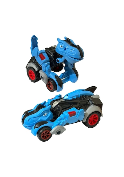 Trex Dinazor Figür Araba Sürtmeli Teker Transformers Robot Dinozor 15cm Mavi Renkli