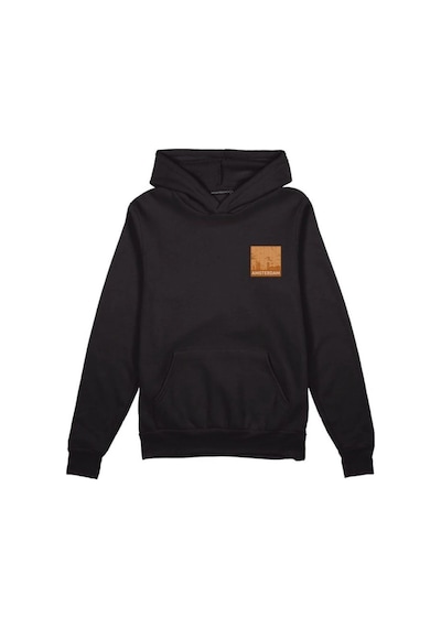 Startmore Oversıze Sıyah Amsterdam Baskılı Kapşonlu Kanguru Cepli Unisex Pamuklu Sweatshirt Siyah Siyah