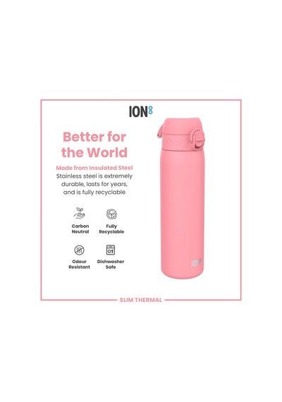 Ion8 - İnce Su Termosu - Gül Pembesi - 500 Ml - Sızdırmaz Pembe