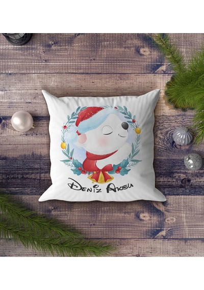 BK Gift Kişiye Özel İsimli Yılbaşı Tasarımlı Beyaz Yastık-5