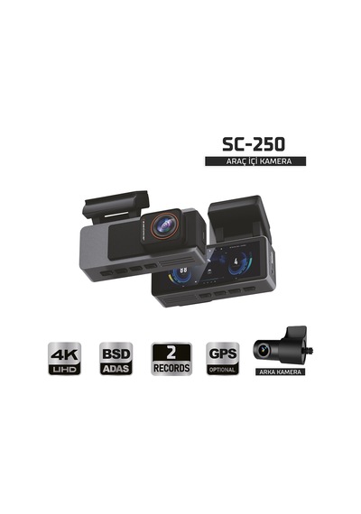 Kayıt Cihazı 4k 3.2'' Ekran 2 Kameralı Araç İçi Kamera Sc-250
