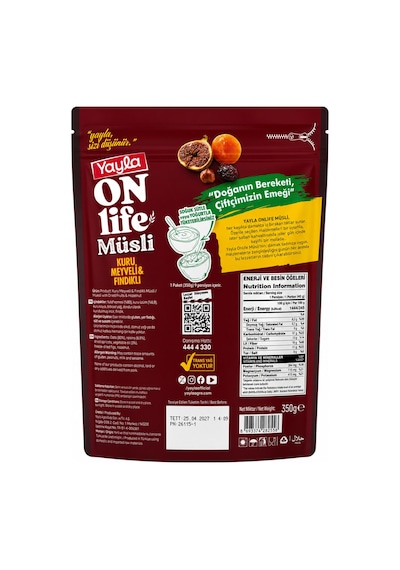 Yayla On Life Müsli Kuru Meyveli & Fındıklı 350 Gr Protein Ve Lif Kaynağı Kahvaltılık Müsli