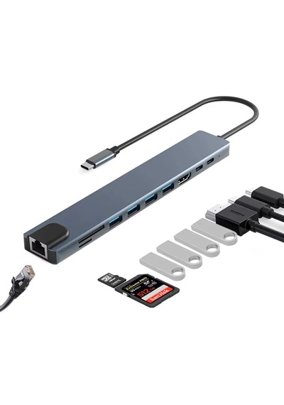 Cr20 10in1 Mac-book Thunderbolt 3 Uyumlu Adaptör Çevirici Hub Type-c'den 4k30hz Hdmı, Usb 3.0, Type-c Pd 100w 20v 5a Hızlı Şarj, Type-c 3.1 Data Port, Sd Ve Micro Sd Kart Okuyucu Rj45 100mbps
