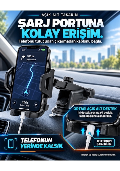 Dexxony Hp-a15 Vantuzlu Teleskopik Araç İçi Telefon Tutucu 360 Derece Döner Başlık Siyah