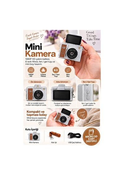 Mimtec Blm-109 Retro Mini Dijital Kamera 1080p Hd Katlanabilir Ekran Flaşlı Selfie Vlog Video Kamerası Kahverengi