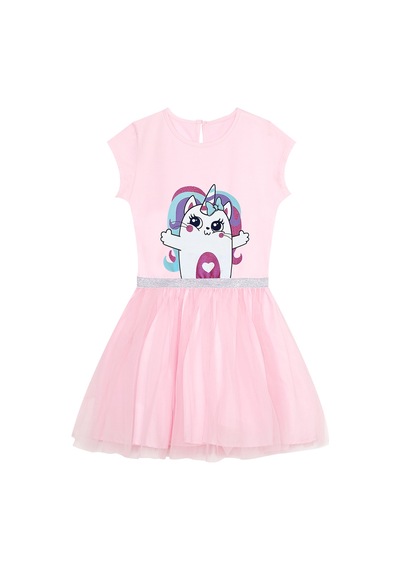 Kedicik Unicorn Kız Çocuk Tüllü Tütü Pembe Elbise