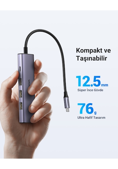Ugreen Usb-c 4k/60hz Hdmı 3 Usb 3.0 100w Pd Güç Girişi Çoklayıcı Hub Adaptör, 15597