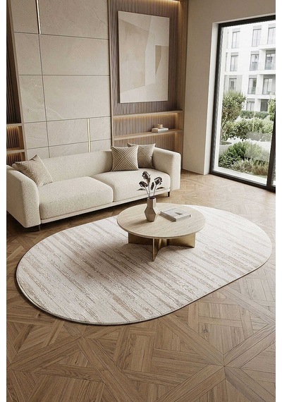 Alya Modern Tasarım Makine Oval Halı 20434 Bej Krem-bej