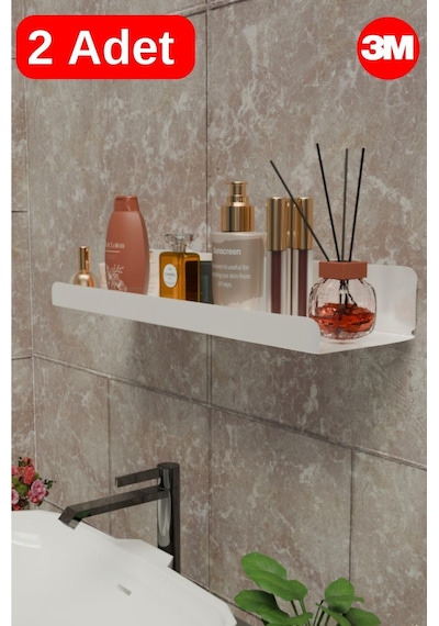 Ultra Güçlü 3m Yapışkanlı Beyaz Çok Amaçlı Banyo Düzenleyici Organizer Raf Banyo Askı 2 Adet Mt96bd Diğer