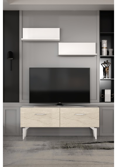 Dekortis Home Dekor 120dhdtür2btg Eros Raflı Tv Sehpası,ünitesi Beyaz - Traverten - Gümüş Dekortis Home Dekor 120dhdtür2btg Eros Raflı Tv Sehpası,ünitesi Beyaz - Traverten - Gümüş