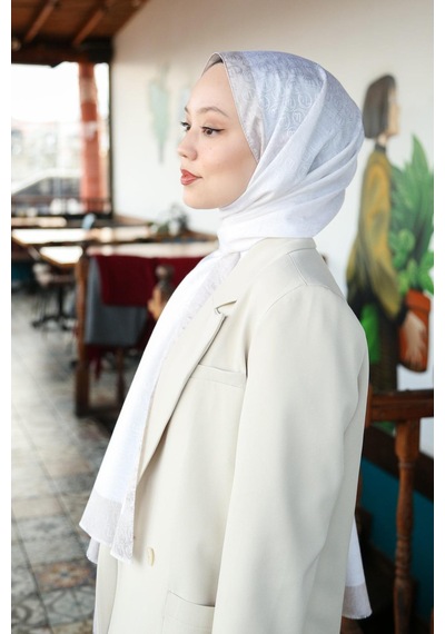 Premium Lux Original Monogram Şal İpek Vual, Yüksek Kalite, Hafif, Rahat, Şık, Tesettür, Shawl Krem & Kahve