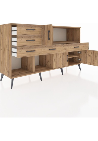 Kronos Konsol 2 Raflı 5 Çekmeceli 3 Kapaklı 176x59x99 Çam-çam Çam-çam