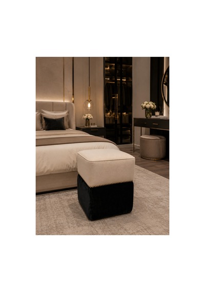 Dekorasyonun Yıldızı: Özel Dokuma Kadife Puf Krem - 880229201 Krem