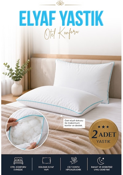 2 Adet Blue Comfort 1000 Gr Elyaf Yastık 50x70 Cm Beyaz