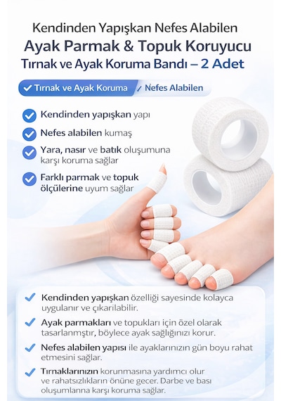 Kendinden Yapışkan Nefes Alabilen Ayak Parmak Topuk Koruyucu Tırnak Ayak Koruma Nefes Alabilen 2 Ad Beyaz