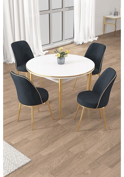 Canisa Osle Serisi 90x90 Yuvarlak Beyaz Mutfak Masa Takımı 4 Sandalye Gold Detay Masa Beyaz Sandalye Antrasit Gold Ayak Canisa Osle Serisi 90x90 Yuvarlak Beyaz Mutfak Masa Takımı 4 Sandalye Gold Detay Masa Beyaz Sandalye Antrasit Gold Ayak