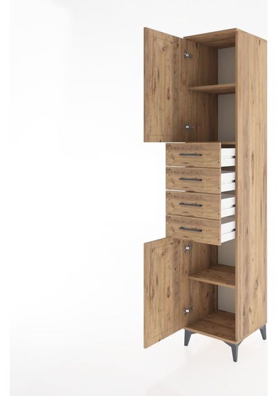 Hyperion Dolap 3 Raflı 4 Çekmeceli 2 Kapaklı 44x44x221 Çam-çam Çam