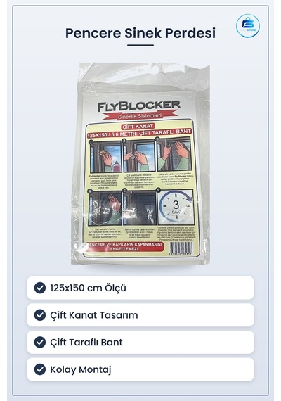 Çift Kanat Pencere Sinek Perdesi Sineklik Taraflı Bantlı 125x150