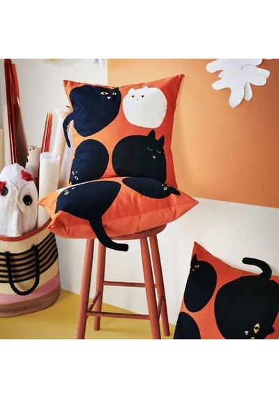 Ikea Mävınn Yastık Kılıfı 50 X 50 Cm Beyaz - Siyah - Turuncu Çok Renkli