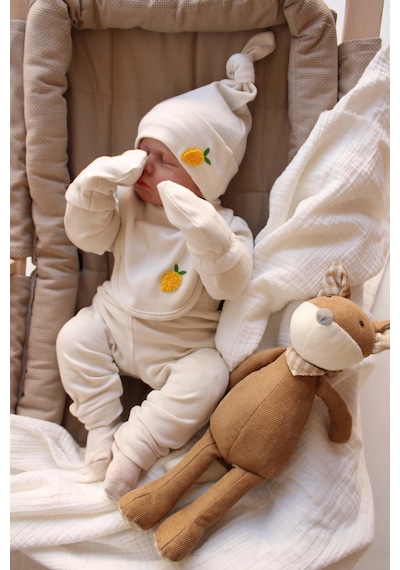 Oh Lala Koala Limon Nakışlı 5li Uzun Kollu Yenidoğan Set Krem