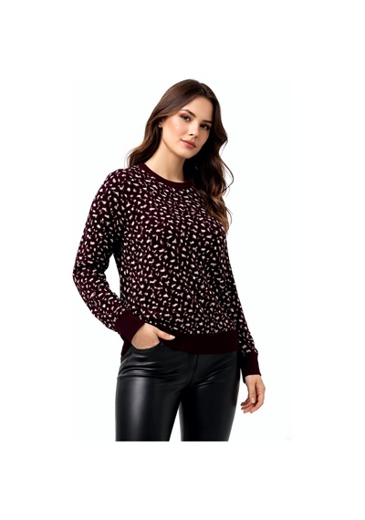 Gürkan Kadın Leopar Desen Triko Kazak Bgl-st05287 Bordo