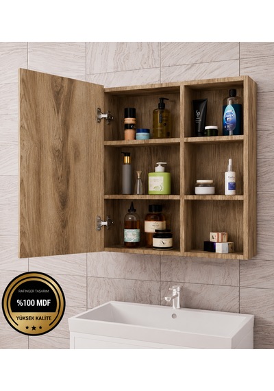 Dalin Tek Kapak Aynalı Banyo Dolabı Mdf Açık Ceviz