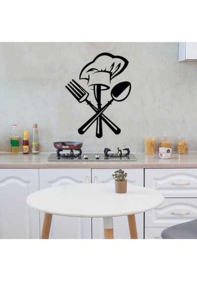 Mutfak Duvar Aksesuar Siyah Çatal Bıçak Mutfak Sticker