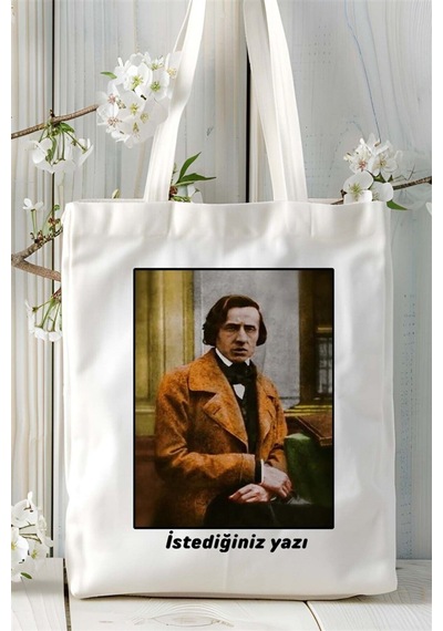 Art Hediye Frederic Chopin Baskılı Bez Çanta Omuz Çantası Kişiye Özel Desen 2 Çok Renkli