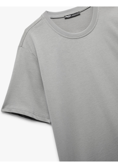 Koton Bisiklet Yaka Regular Fit Pamuklu Kısa Kollu Tişört Gri 6wam10085hk Gri