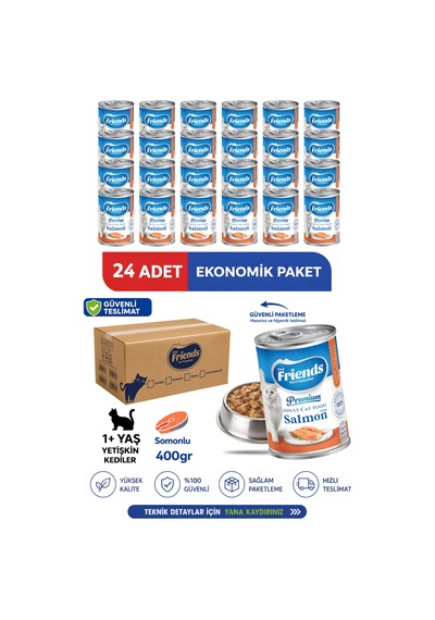 Premium Somonlu Yetişkin Kedi Konservesi 400 Gr X 24 Adet Ekonomik Paket Yaş Mama