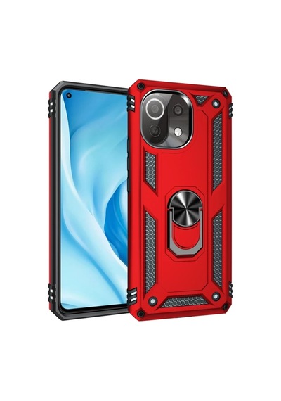 Xiaomi Mi 11 Lite Uyumlu Kılıf Sofya Yüzüklü Silikon Kapak - Kırmızı
