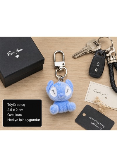 Azuri Sevimli Mavi Peluş Charm Anahtarlık Mini Figür Hediye Aksesuarı